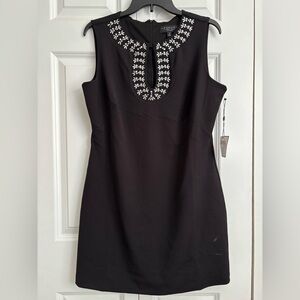 Black Sleeveless Embellished Neckline Sheath Dress
